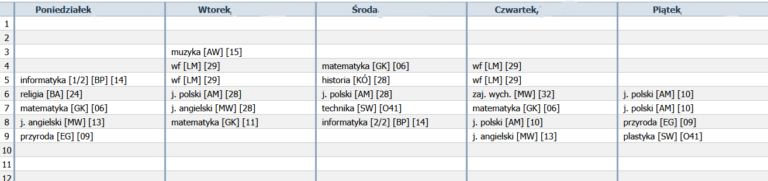 Read more about the article Plan lekcji 4A
