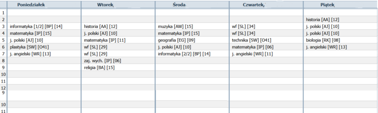 Read more about the article Plan lekcji 6B